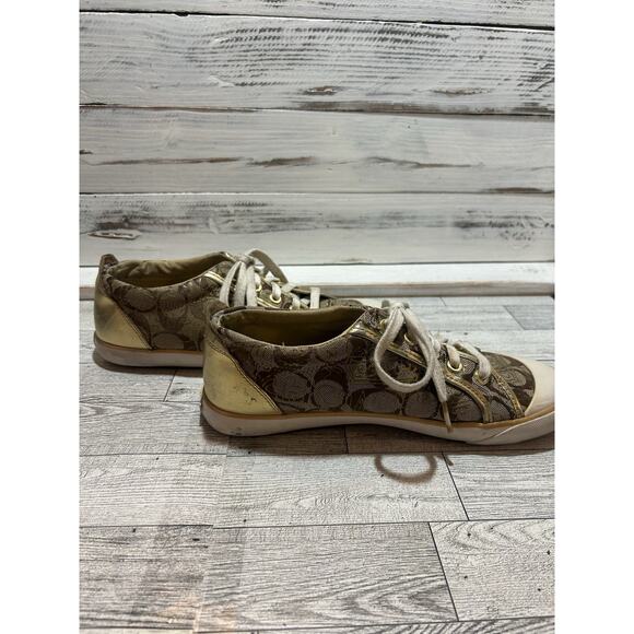 Coach Barrett Signature Canvas Logo Sneakers in Beige and Gold – Size 8B - Picture 3 of 7